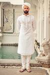 Buy_Nitesh Singh Chauhan_White Cotton , Chanderi Blend Embroidered Kurta Set _at_Aza_Fashions