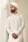 Nitesh Singh Chauhan_White Cotton , Chanderi Blend Embroidered Kurta Set _at_Aza_Fashions