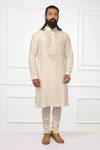 Nitesh Singh Chauhan_White Cotton , Chanderi Blend Embroidered Kurta Set _Online_at_Aza_Fashions