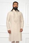 Buy_Nitesh Singh Chauhan_White Cotton , Chanderi Blend Embroidered Kurta Set _Online_at_Aza_Fashions