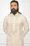 Shop_Nitesh Singh Chauhan_White Cotton , Chanderi Blend Embroidered Kurta Set _Online_at_Aza_Fashions