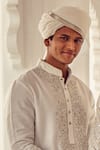 Nitesh Singh Chauhan_White Cotton , Chanderi Blend Embroidered Kurta Set _at_Aza_Fashions