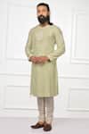 Buy_Nitesh Singh Chauhan_Green Cotton , Chanderi Blend Hand Embroidered Kurta Set _Online_at_Aza_Fashions