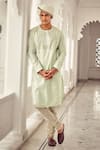 Buy_Nitesh Singh Chauhan_Green Cotton , Chanderi Blend Hand Embroidered Kurta Set _at_Aza_Fashions