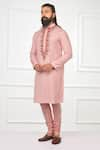 Nitesh Singh Chauhan_Pink Cotton Silk Blend Hand Embroidered Kurta Set  _Online_at_Aza_Fashions