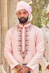 Nitesh Singh Chauhan_Pink Cotton Silk Blend Hand Embroidered Kurta Set  _at_Aza_Fashions