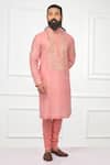Buy_Nitesh Singh Chauhan_Pink Chanderi Silk Embroidered Kurta Set_Online_at_Aza_Fashions