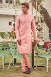 Buy_Nitesh Singh Chauhan_Pink Cotton , Chanderi Blend Embroidered Kurta Set _at_Aza_Fashions