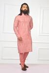 Nitesh Singh Chauhan_Pink Cotton , Chanderi Blend Embroidered Kurta Set _Online_at_Aza_Fashions
