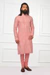 Buy_Nitesh Singh Chauhan_Pink Cotton , Chanderi Blend Embroidered Kurta Set _Online_at_Aza_Fashions