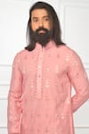 Nitesh Singh Chauhan_Pink Cotton , Chanderi Blend Embroidered Kurta Set _at_Aza_Fashions