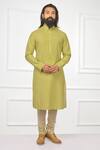 Buy_Nitesh Singh Chauhan_Green Silk, Blend Hand Embroidered Kurta Set _at_Aza_Fashions
