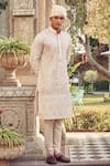 Buy_Nitesh Singh Chauhan_Peach Cotton Blend Embroidered Kurta Set  _at_Aza_Fashions