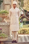 Buy_Nitesh Singh Chauhan_Peach Cotton Blend Embroidered Kurta Set  _Online_at_Aza_Fashions