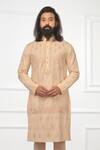 Shop_Nitesh Singh Chauhan_Peach Cotton Blend Embroidered Kurta Set  _Online_at_Aza_Fashions