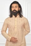 Nitesh Singh Chauhan_Peach Cotton Blend Embroidered Kurta Set  _at_Aza_Fashions