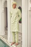 Buy_Nitesh Singh Chauhan_Green Cotton Silk Blend Embroidered Kurta Set  _at_Aza_Fashions