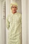 Buy_Nitesh Singh Chauhan_Green Cotton Silk Blend Embroidered Kurta Set_Online_at_Aza_Fashions