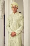 Shop_Nitesh Singh Chauhan_Green Cotton Silk Blend Embroidered Kurta Set  _Online_at_Aza_Fashions