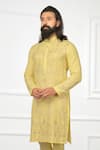 Buy_Nitesh Singh Chauhan_Yellow Cotton Silk Blend Embroidered Kurta Set  _Online_at_Aza_Fashions