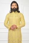 Shop_Nitesh Singh Chauhan_Yellow Cotton Silk Blend Embroidered Kurta Set_Online_at_Aza_Fashions
