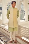 Buy_Nitesh Singh Chauhan_Yellow Crepe Embroidered Bundi And Kurta Set  _at_Aza_Fashions