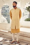 Buy_Nitesh Singh Chauhan_Yellow Cotton Silk Blend Embroidered Bundi And Kurta Set  _at_Aza_Fashions