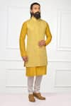 Nitesh Singh Chauhan_Yellow Cotton Silk Blend Embroidered Bundi And Kurta Set  _Online_at_Aza_Fashions