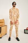 Project Bandi_Beige Kora Chanderi Floral Jaal Print Kurta Set _Online_at_Aza_Fashions