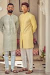 Buy_Nitesh Singh Chauhan_Yellow Cotton Silk Blend Embroidered Kurta Set  _at_Aza_Fashions