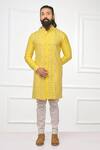 Nitesh Singh Chauhan_Cotton Silk Blend Yellow Embroidered Kurta Set_Online_at_Aza_Fashions