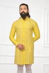 Buy_Nitesh Singh Chauhan_Cotton Silk Blend Yellow Embroidered Kurta Set_Online_at_Aza_Fashions