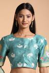 Shop_Label Pratham_Blue Printed Raw Silk Blouse_at_Aza_Fashions
