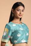 Buy_Label Pratham_Blue Printed Raw Silk Blouse_at_Aza_Fashions