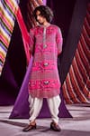 Buy Punit Balana Pink Satin Silk Hand Block Print, Resham And Coin Kurta & Draped Pant Set at Aza Fashions Buy_Punit Balana_Pink Satin Silk Hand Block Print, Resham And Coin Kurta & Draped Pant Set _at_Aza_Fashions