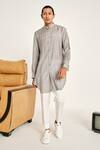 Buy_Project Bandi_Grey Malai Cotton Floral Stripe Print Kurta Set _Online_at_Aza_Fashions