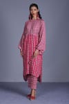 Buy_Punit Balana_Pink Silk Satin Round Floral Print High Low Tunic And Pant Set _at_Aza_Fashions