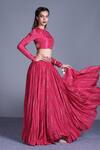 Buy_Punit Balana_Pink Silk Satin Round Printed Crop Top And Crushed Skirt Set _at_Aza_Fashions