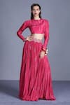 Buy_Punit Balana_Pink Silk Satin Round Printed Crop Top And Crushed Skirt Set _Online_at_Aza_Fashions