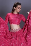 Shop_Punit Balana_Pink Silk Satin Round Printed Crop Top And Crushed Skirt Set _Online_at_Aza_Fashions