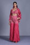 Buy_Punit Balana_Pink Organza, Silk Satin V Neck Jacket And Sharara Set _at_Aza_Fashions