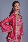 Shop_Punit Balana_Pink Organza, Silk Satin V Neck Jacket And Sharara Set _at_Aza_Fashions