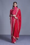 Buy_Punit Balana_Pink Dushala Velvet, Silk Satin V Neck Saree With Blouse And _at_Aza_Fashions