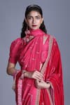 Punit Balana_Pink Dushala Velvet, Silk Satin V Neck Saree With Blouse And _Online_at_Aza_Fashions