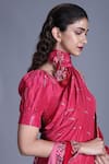 Buy_Punit Balana_Pink Dushala Velvet, Silk Satin V Neck Saree With Blouse And _Online_at_Aza_Fashions