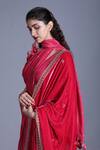 Shop_Punit Balana_Pink Dushala Velvet, Silk Satin V Neck Saree With Blouse And _Online_at_Aza_Fashions
