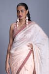 PUNIT BALANA_Beige Silk Satin U Neck Embroidered Saree With Blouse _Online_at_Aza_Fashions