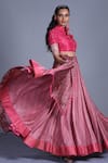 PUNIT BALANA_Pink Silk Satin Mandarin Collar Floral Print Lehenga Set _Online_at_Aza_Fashions