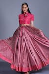 Shop_PUNIT BALANA_Pink Silk Satin Mandarin Collar Floral Print Lehenga Set _at_Aza_Fashions