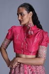 PUNIT BALANA_Pink Silk Satin Mandarin Collar Floral Print Lehenga Set _at_Aza_Fashions